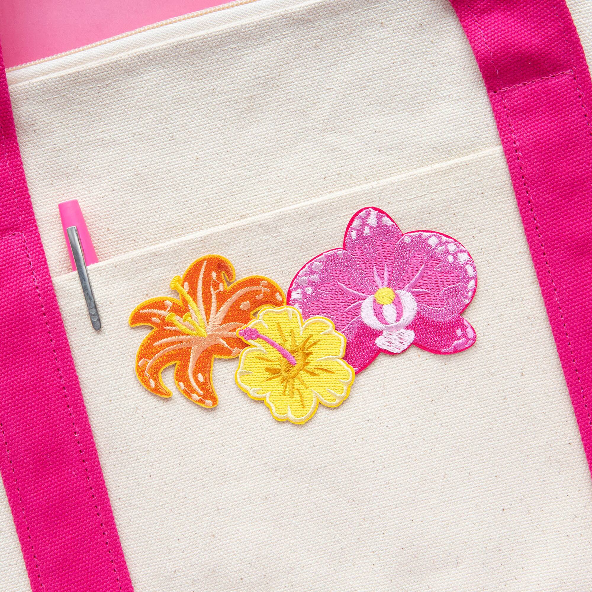 Summer Tropical Flowers Iron-On & Adhesive Embroidered Patch Set